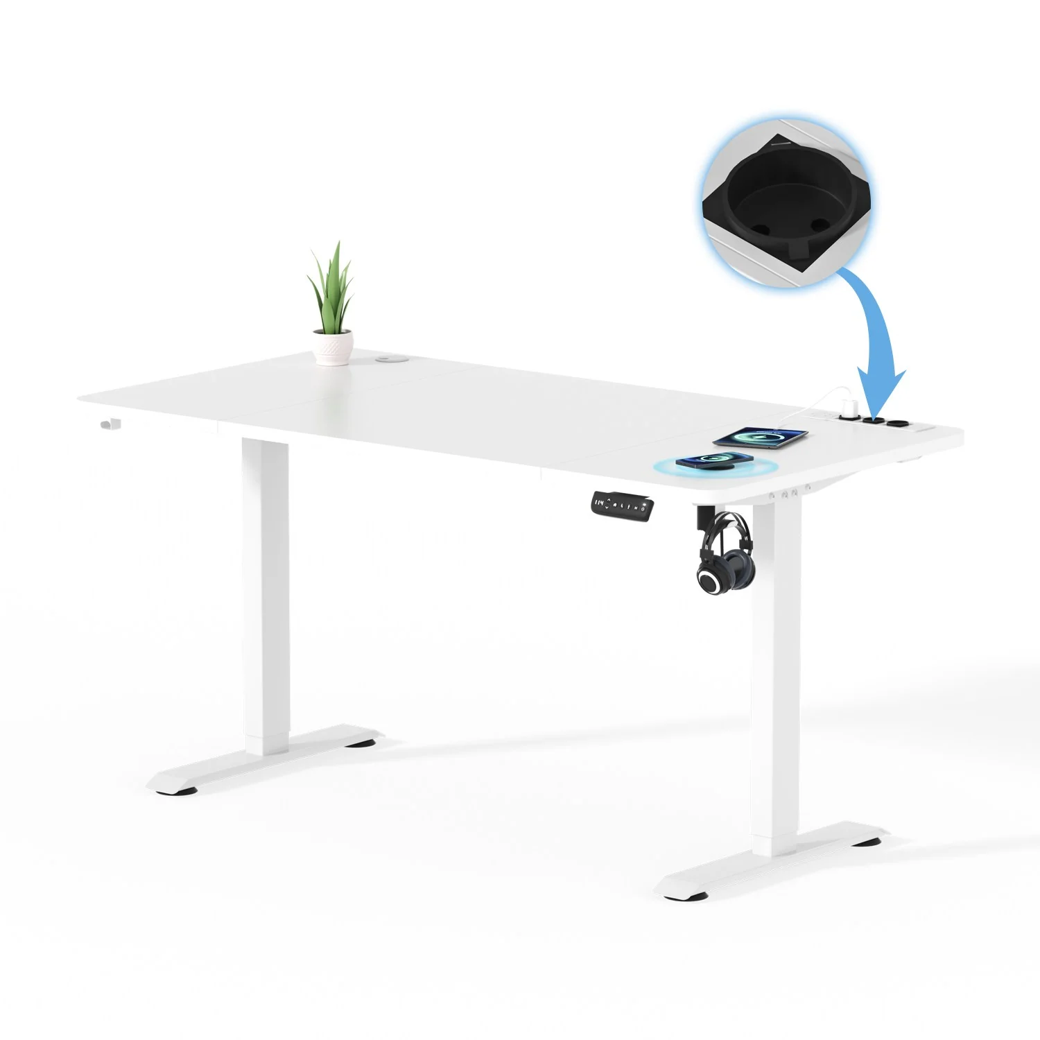 Höhenverstellbarer Schreibtisch mit USB Kabelloses Steckdosen Computertisch - Image 10