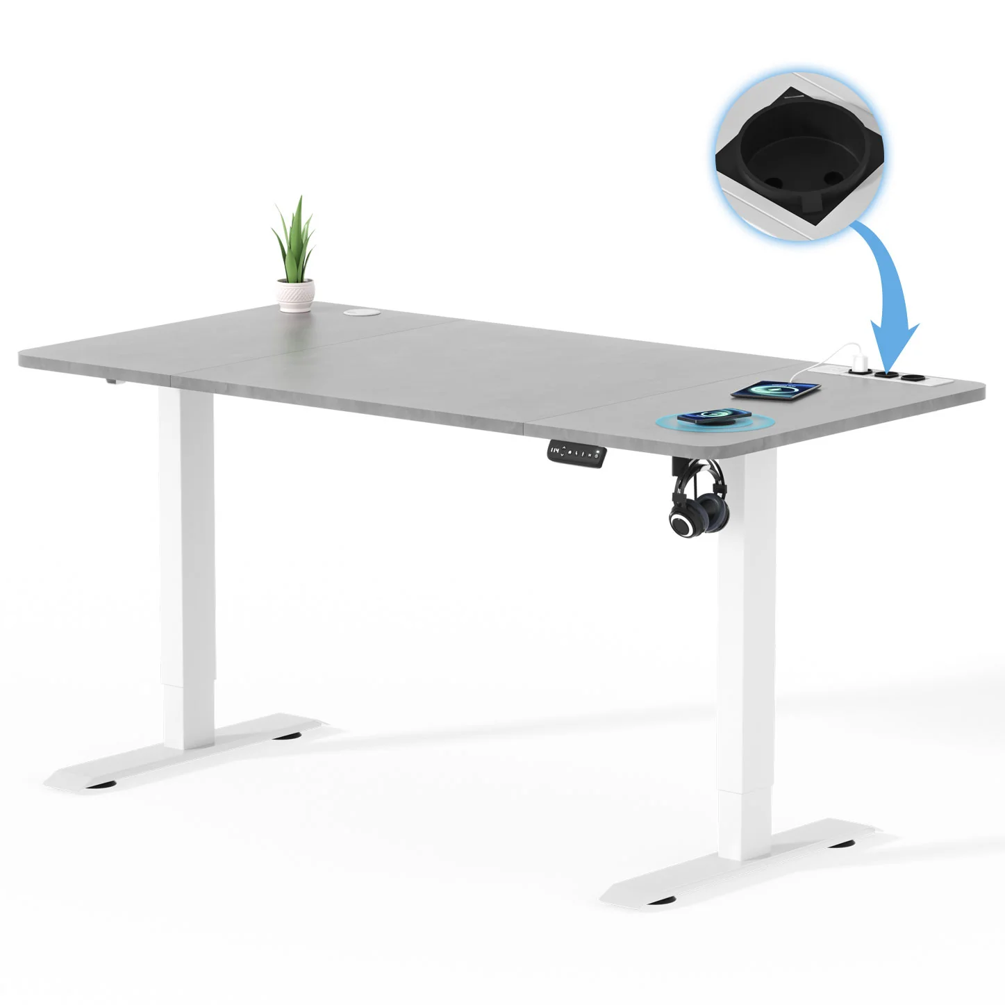 Höhenverstellbarer Schreibtisch mit USB Kabelloses Steckdosen Computertisch - Image 16