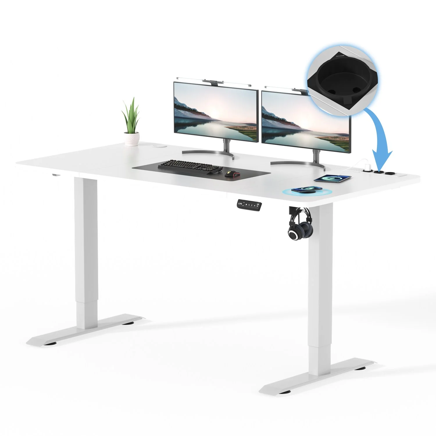 Höhenverstellbarer Schreibtisch mit USB Kabelloses Steckdosen Computertisch - Image 18