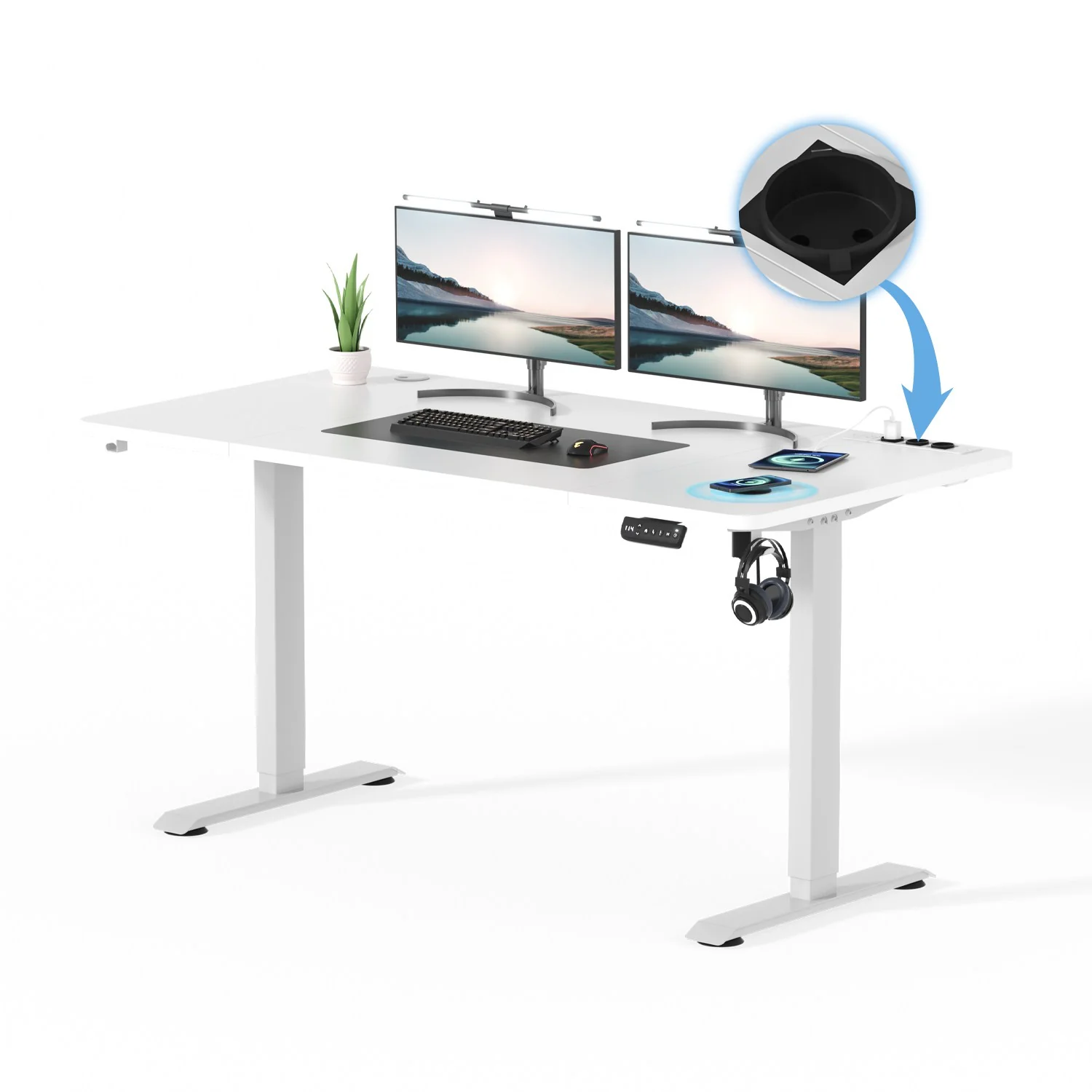 Höhenverstellbarer Schreibtisch mit USB Kabelloses Steckdosen Computertisch - Image 20