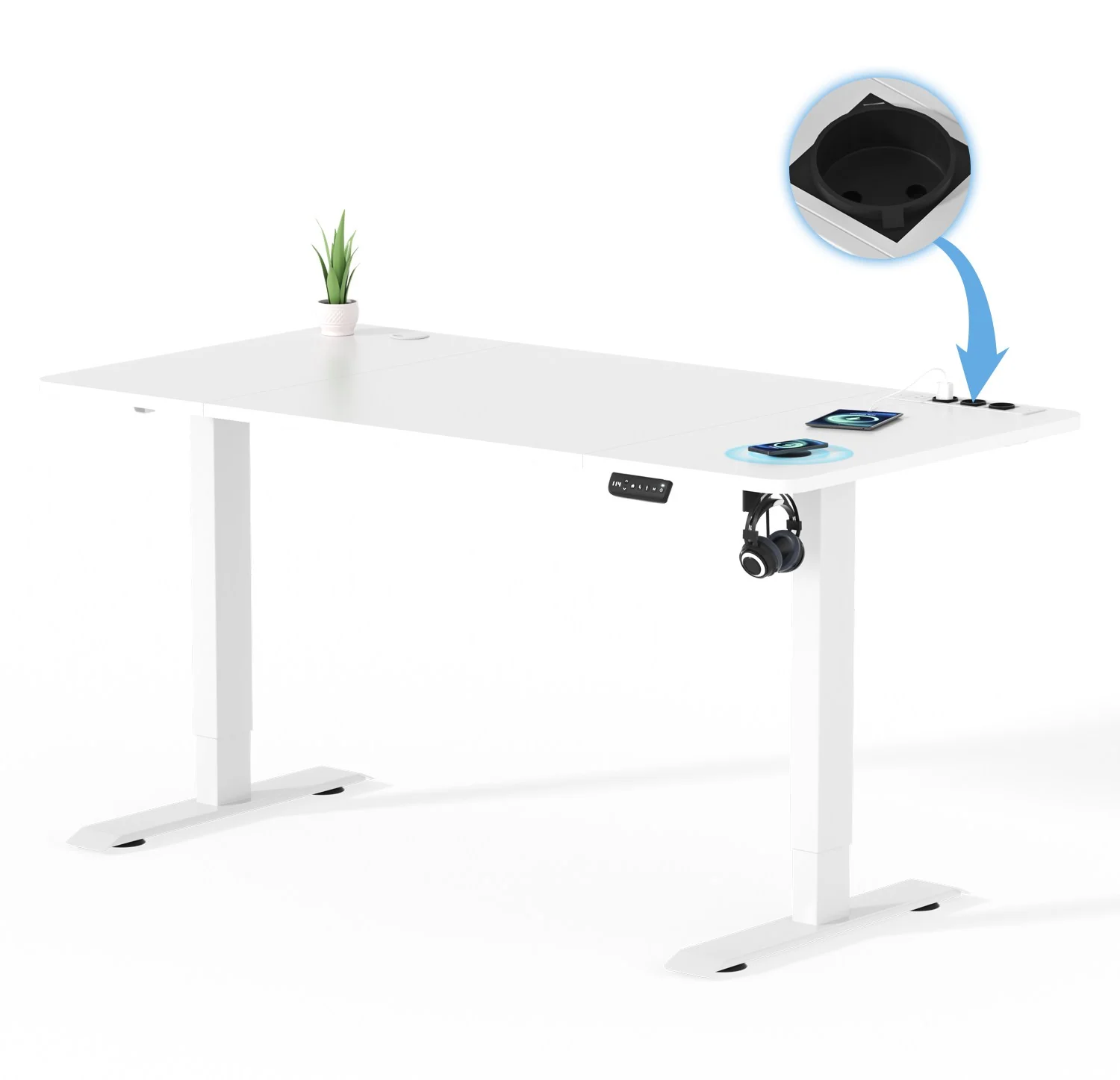 Höhenverstellbarer Schreibtisch mit USB Kabelloses Steckdosen Computertisch - Image 8