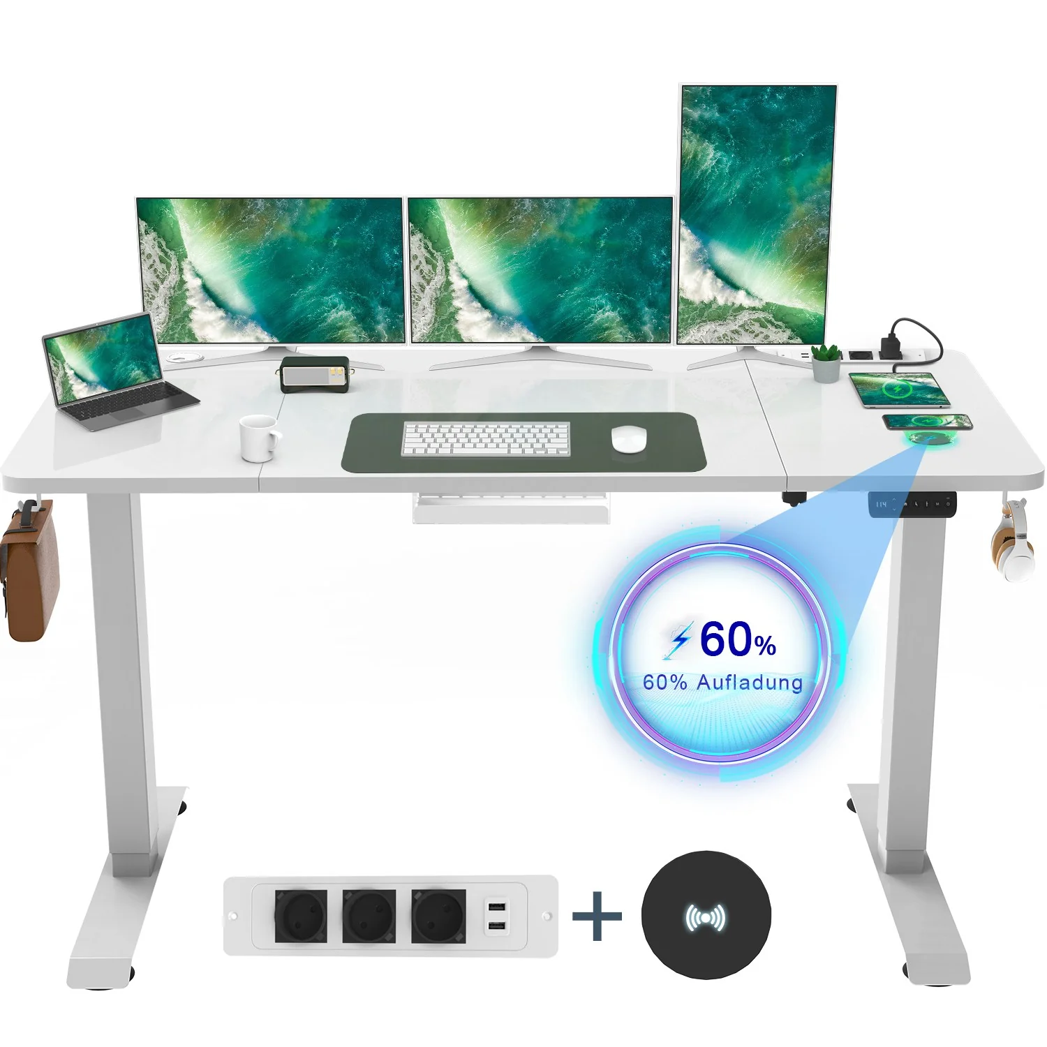 S2 Elektrisch höhenverstellbarer Schreibtisch mit Steckdosenleiste und kabellosem Laden - Image 9