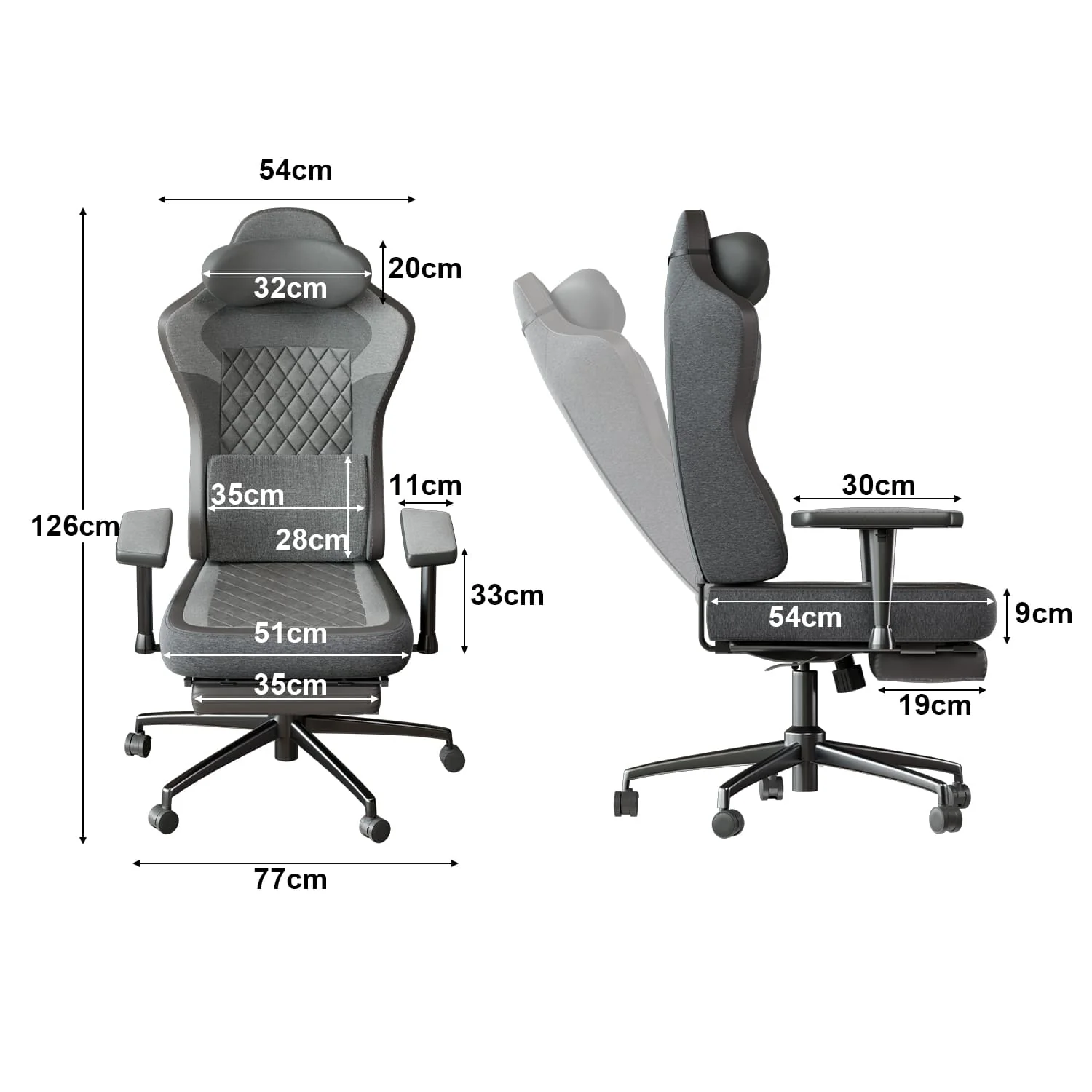 Ergonomischer Gaming Stuhl mit Fußstütze, Kopfstütze und Armlehne - Image 10